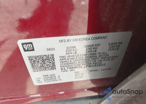 2023 Chevrolet Trailblazer Awd Lt from USA, damaged, VIN KL79MRSL1PB182603